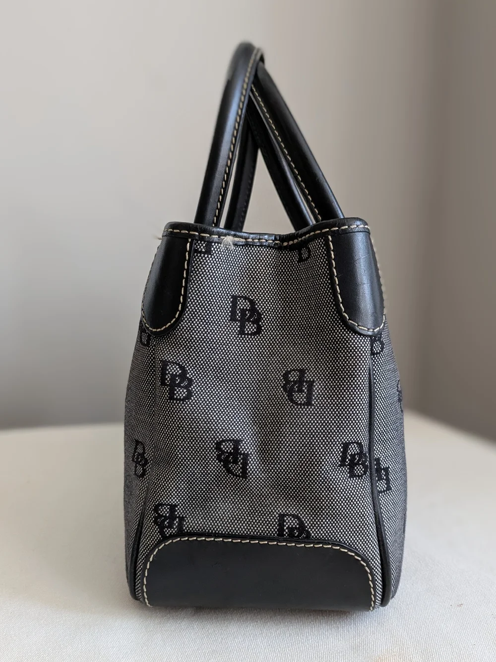 Dooney & Bourke Black and Gray Monogram Satchel With Detachable Shoulder Strap